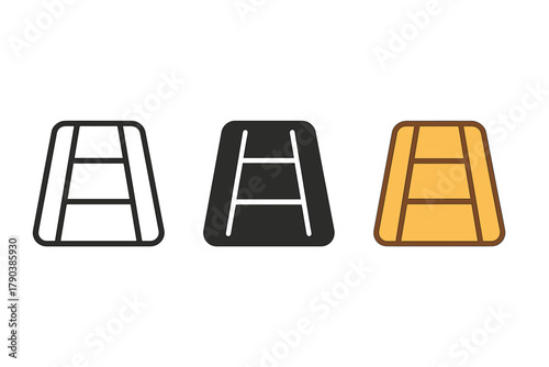 Tatami Mat Icons. Minimalist training mat icon: three identical tatami mats icons in a row, first in line style with thin outline,