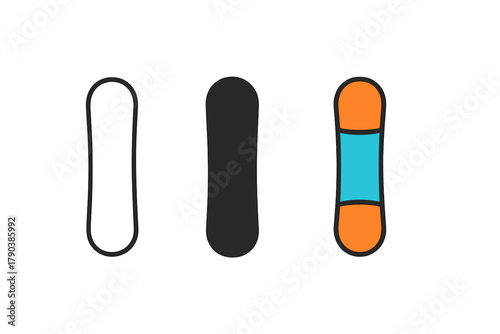 Minimalist Snowboard Trio. Minimalist snowboard icon: three identical snowboards in a row, first in line style with thin outline,
