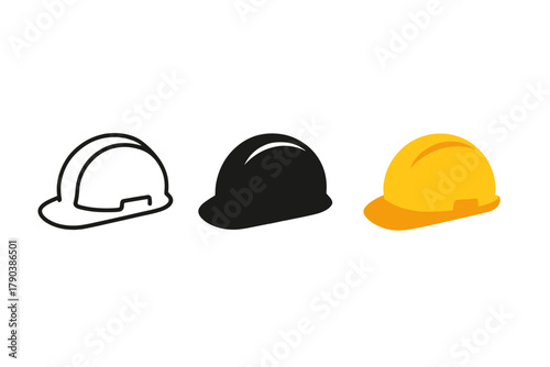 Minimalist Helmet Icons. Minimalist construction helmet icon: three identical safety helmets in side view in a row, first in line