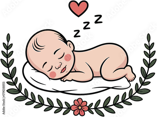 Sleeping Baby in Laurel Wreath infant newborn