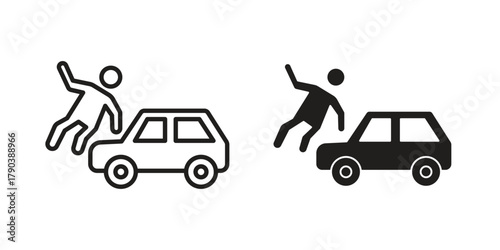 Frontal crash icon vector with glyph style. Stroke liner icons