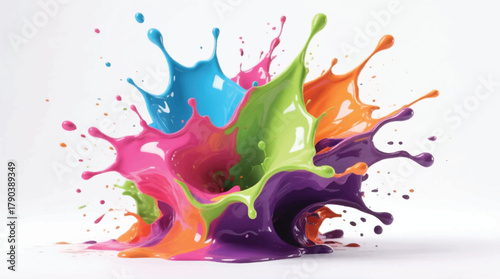 Colorful paint splash isolated on white background. Abstract colorful splash. Colorful paint explosion, illustration.