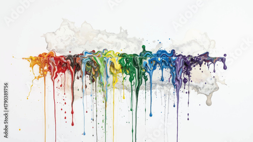 Rainbow paint drips. Abstract colorful art background with bold color splash and dripping texture.