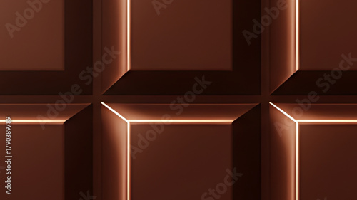 Luxurious dark chocolate bar texture with glowing highlights