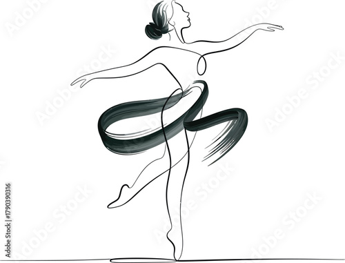 Ballet dancer in motion with abstract brushstroke tutu