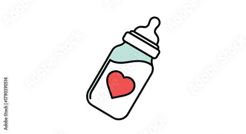 Baby bottle with a heart symbol, representing love and care for infants