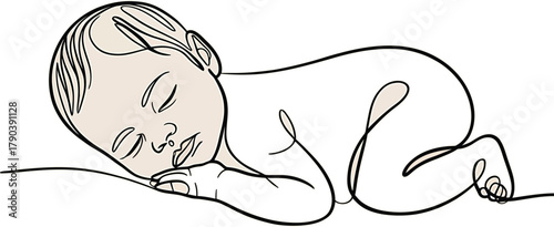 Sleeping Baby Line Art with Color Accent newborn infant