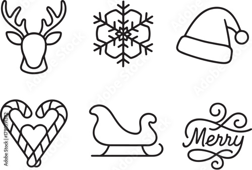 Minimalist Christmas Car Window Stickers Black and White Vector Illustration.eps