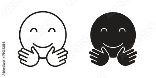 Hugging emoji icon vector with glyph style. Stroke liner icons