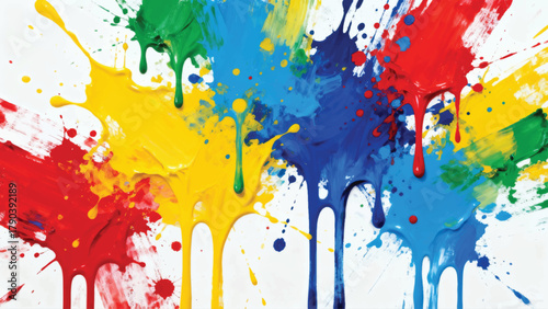 Colorful paint splashes on white background. Color splash abstract art. Colorful abstract paint splatters.