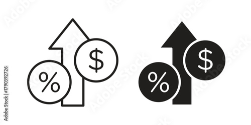 Increase rate icon vector with glyph style. Stroke liner icons