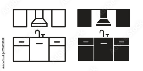 Kitchen cabinet icon vector with glyph style. Stroke liner icons