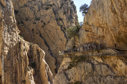 El Caminito del Rey is a walkway pinned along the steep walls of a narrow gorge in El Chorro, near Ardales in the province of Málaga, 