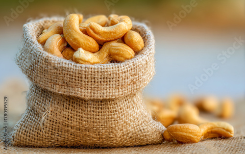 closeup cashew in sack