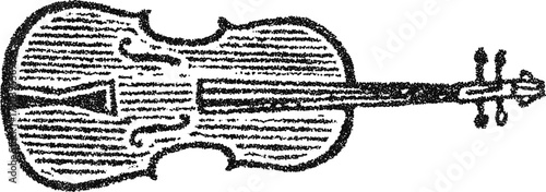 Vintage violin top view in stipple dotwork, classical string instrument illustration, monochrome vector engraving for artistic music branding