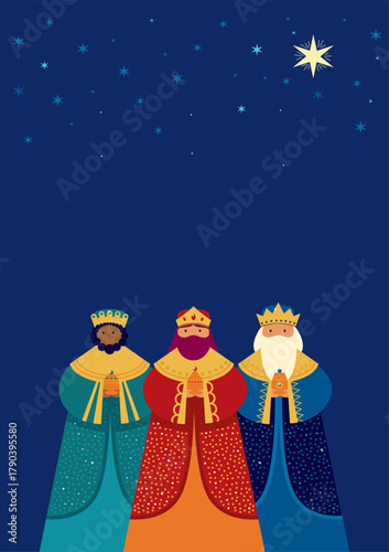 Three Wise Men and the Star of Bethlehem poster design for Epiphany celebration