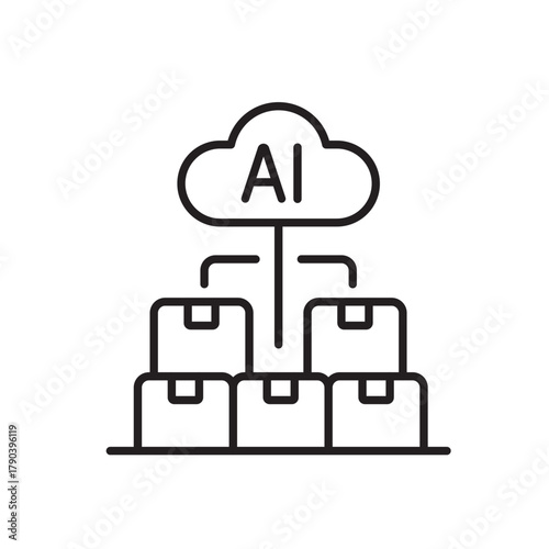 A vector icon representing AI-powered inventory management in the cloud, created in line style with editable stroke