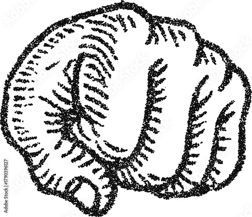 Forward punching fist in stipple dotwork, powerful knuckle gesture, monochrome vector engraving for rebel and sport themes