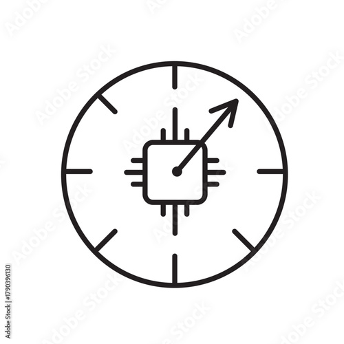 A vector icon representing a New Year countdown powered by AI, with a timer and chip symbol, created in line style with editable stroke