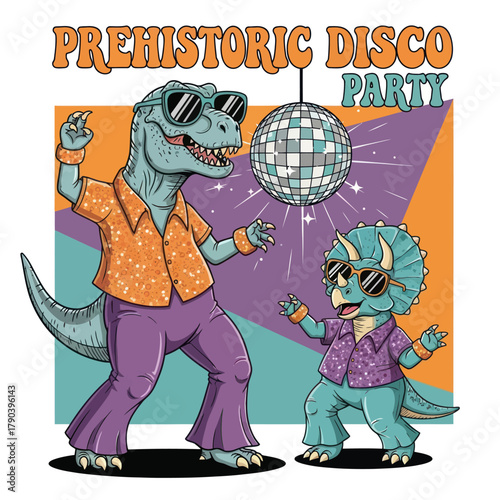 Dancing Dinosaurs Enjoying a Retro Disco Party.