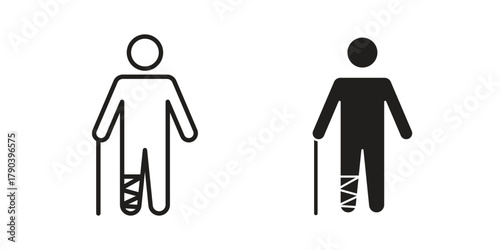 Man with broken leg icon vector with glyph style. Stroke liner icons