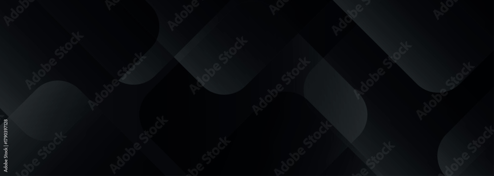 Obraz premium Abstract black background with modern overlapping geometric shapes decoration. Minimalist background concept for banners, ads and websites.