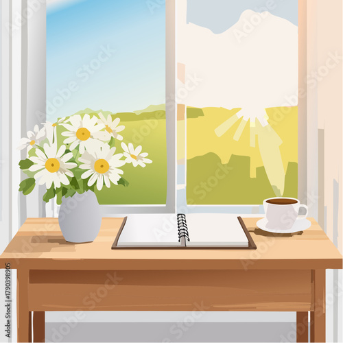 window with flowers in the morning