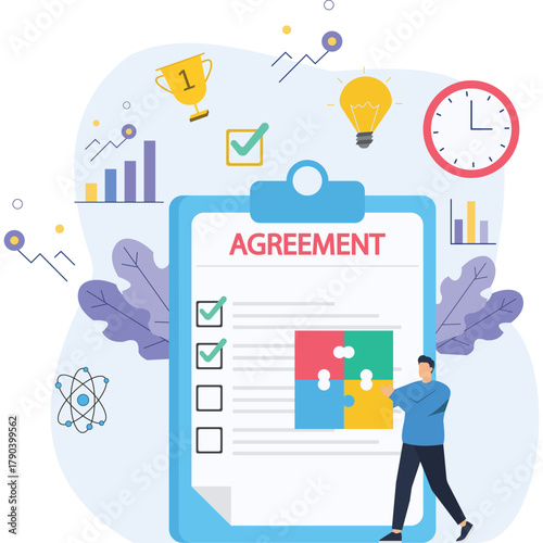 Closing deal partnership agreement checklist for success  flat illustration