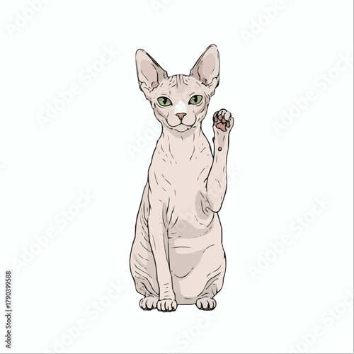 Sphynx Cat Waving Paw Illustration, a playful and attention-grabbing illustration for pet lovers