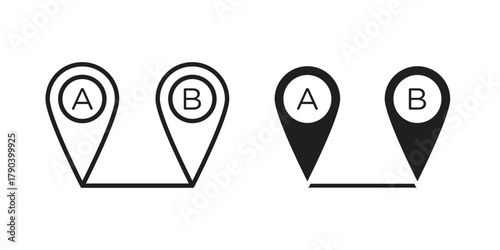 Path A to B icon vector with glyph style. Stroke liner icons