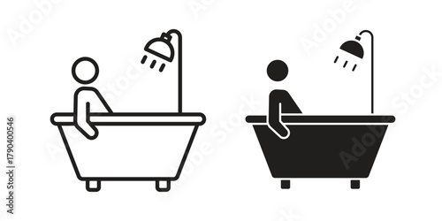 Person Bathing icon vector with glyph style. Stroke liner icons