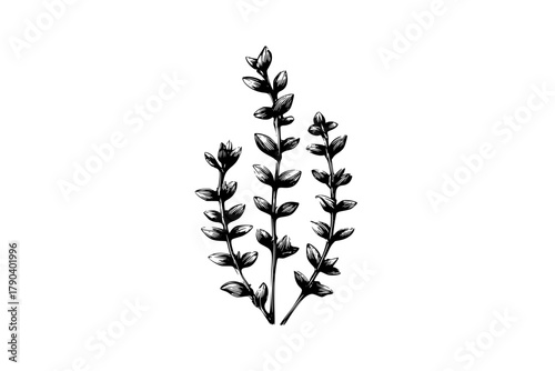 Elegant Thyme Sprig: Fine Art Photograph Fresh Herb Plant | Clean, isolated vector art for creative projects.