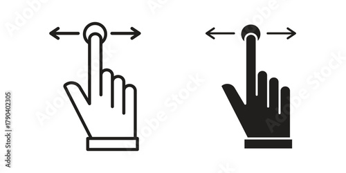 Push to slide right and left gesture icon vector with glyph style. Stroke liner icons