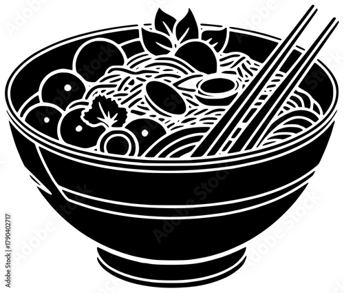 bowl illustration meal silhouette lunch logo cuisine icon food outline delicious noodle dinner asian chinese restaurant japanese soup cooking shape adults vector graphic background