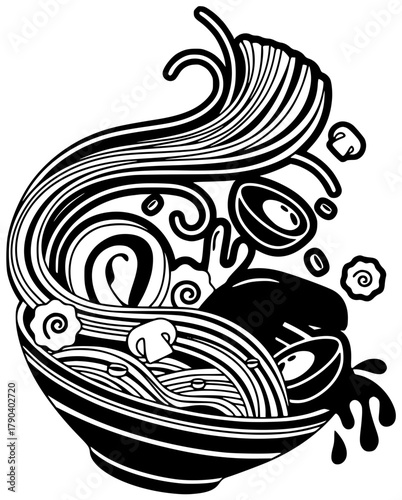 bowl illustration meal silhouette lunch logo cuisine icon food outline delicious noodle dinner asian chinese restaurant japanese soup cooking shape adults vector graphic background