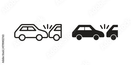 Rear end collision icon vector with glyph style. Stroke liner icons