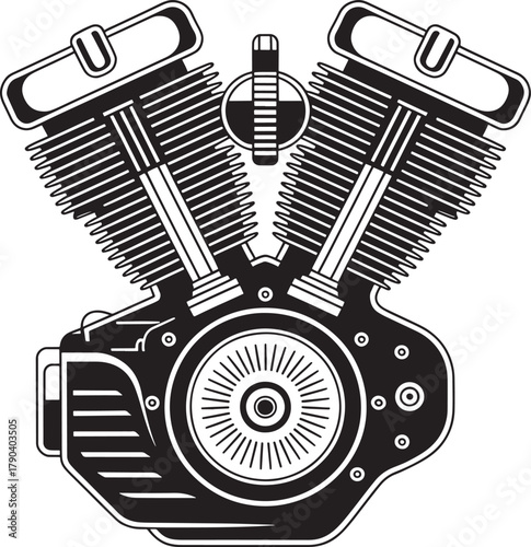 Vintage Motorcycle Engine Illustration Classic Motorbike Design Component Isolated Artwork