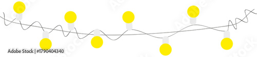 Stylized yellow string lights illustration for festive party decor ambiance isolated on transparent background