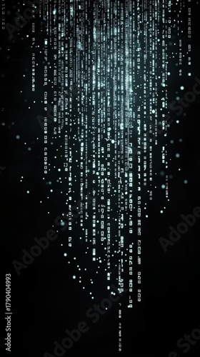 Digital Rain of Glowing Binary Code in Dark Background Creating a Futuristic ...