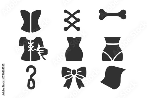 Historical Fashion Icons. Solid style icons of Historical Fashion: Corset, Laces, Bone, Tightening, Silhouette, Waist, Hook,