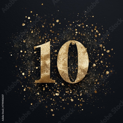 Gold Glitter Number Ten With Sparkling Background for Celebration or Event