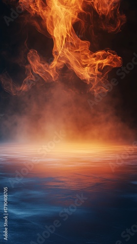 Dynamic Flames Rise Above Calm Water Surface in Striking Visual Contrast