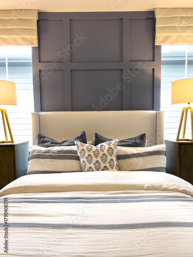 Symmetrical Bedroom Interior with Accent Wall Panel