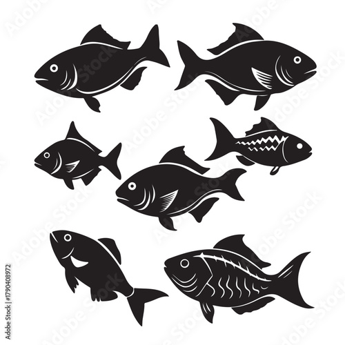 A set of fish icon silhouette vector 