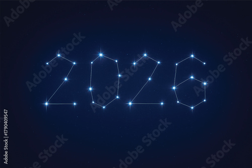 2026 Typography Formed from Star Constellations on Night Sky
