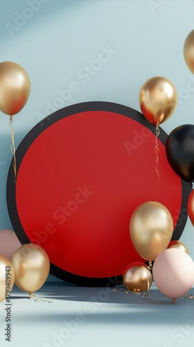 Colorful Balloon Decorations With a Red Circle in a Festive Setting