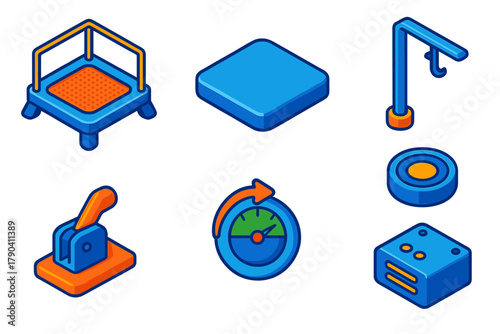 Isometric VR Gaming Setup. Isometric vector illustration set VR gaming setup – elevated platform, anti-slip surface, safety