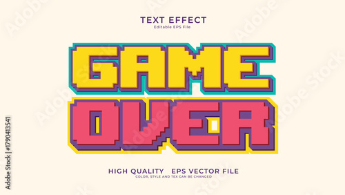 Retro Pixel Game Over Text Effect — 8-Bit Editable Vector Typography Design