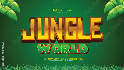 Fototapeta Naklejka Na Ścianę i Meble -  yellow 3D Jungle Wood text effect with jungle background