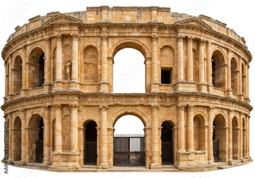 Isolated Roman Amphitheater of Thysdrus with Archways and Columns in El Jem Tunisia Africa